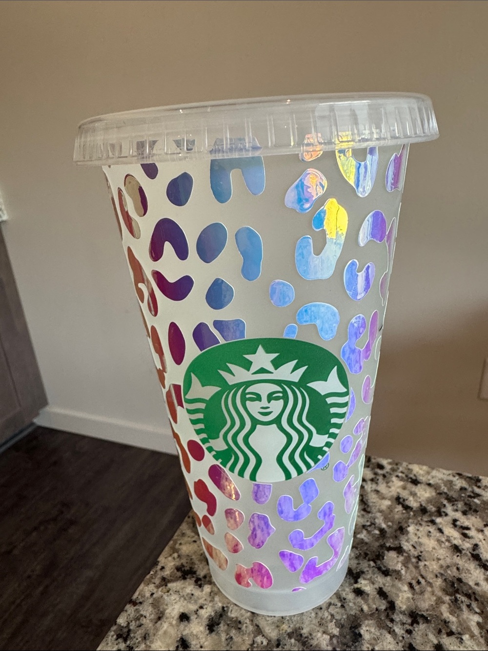 Starbucks Iridescent Leopard Print Cold Cup with Green Logo